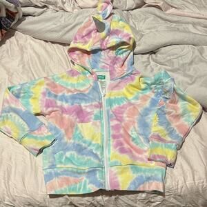 365 kids 7 Colorful Tie-Dye Kids unicorn Hoodie full front zip euc